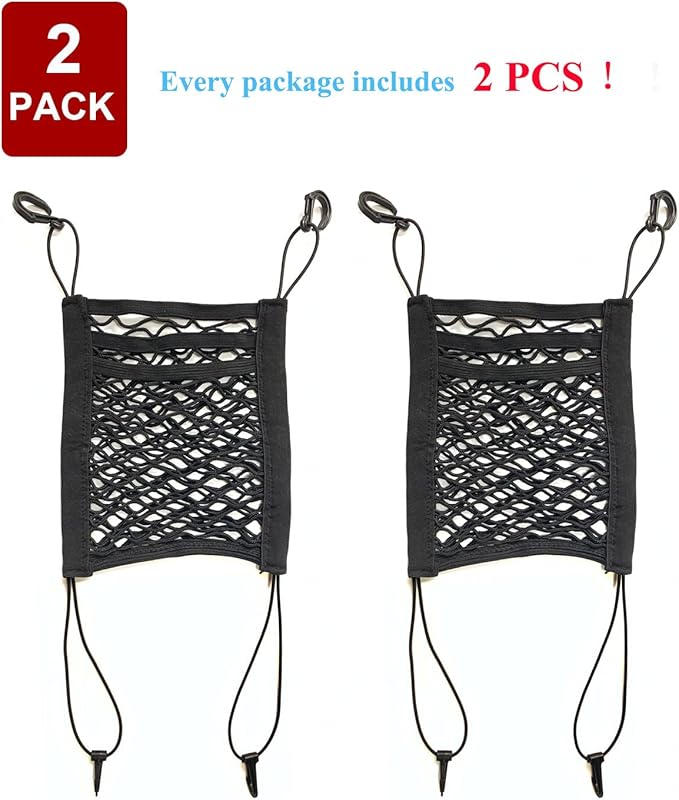 2 Pack Car Mesh Organizer, Dog Car Net Barrier Pet Barrier Stretchable Storage Handbag Holder Between Seats Universal for Cars SUVs, Car Divider for Driving Safely with Children and Pets