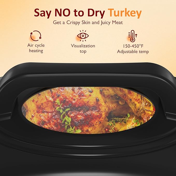 Sunvivi Roaster Oven, 24 Quart Electric Roaster Oven with Glass Lid, Turkey Roaster Buffet with Self-Basting Lid, Removable Pan, Cool-Touch Handles, Dark Blue