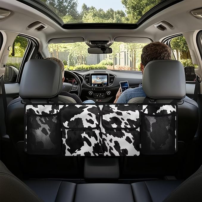 Car Trunk Organizer and Storage, Black Cow Print Car Organizer Keep the Car Clean and Tidy, Washable Car Organization Women Automotive Interior Accessories for SUV/MPV/Truck/Van/Sedan