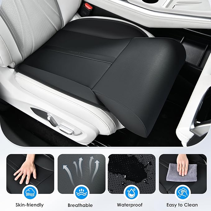 FLORICH Car Seat Extender Leg Support Cushion for Driver Seats Office Chair, Leather Memory Foam Widened seat Cushion for Long Drivers Universal Car Seat Cushion Legs Rest Pads-Black