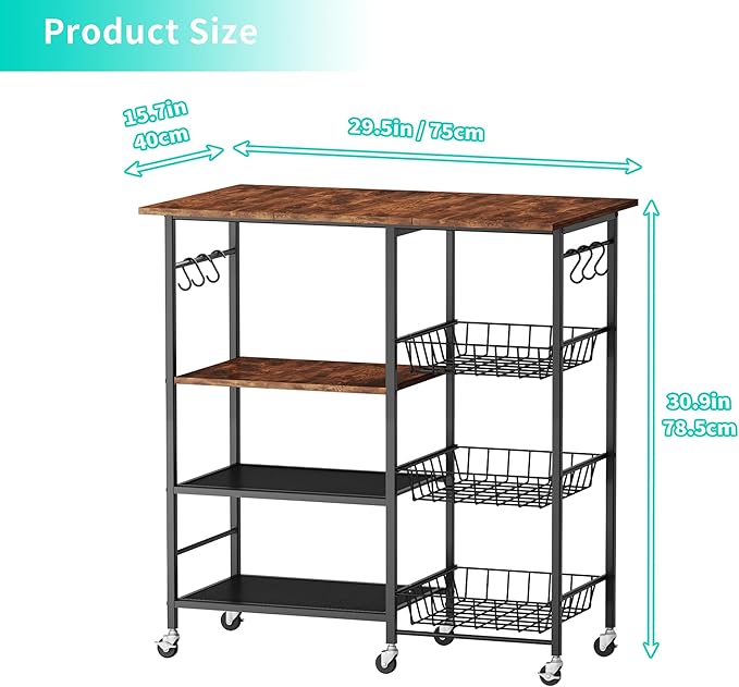 HapiRm Rolling Kitchen Microwave Cart - 4 Tier Microwave Table Stand with Pull-Out Baskets, Coffee Bar Baker's Rack with Wheels Rolling Storage Cart Organizer Shelf for Living Room Office, Balcony