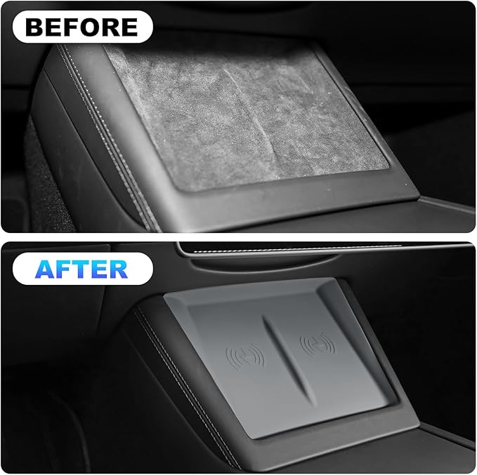 for 2024 Tesla Model 3 2025 Model Y Wireless Charging Anti-Slip Mat Silicone Protective Pad for Tesla Accessories (Grey)