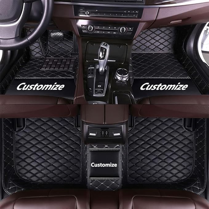 Custom Car Floor Mat Compatible with 97% Car Models Luxury Leather All Weather Waterproof Anti-Skid Full Coverage Car Mats (Black)