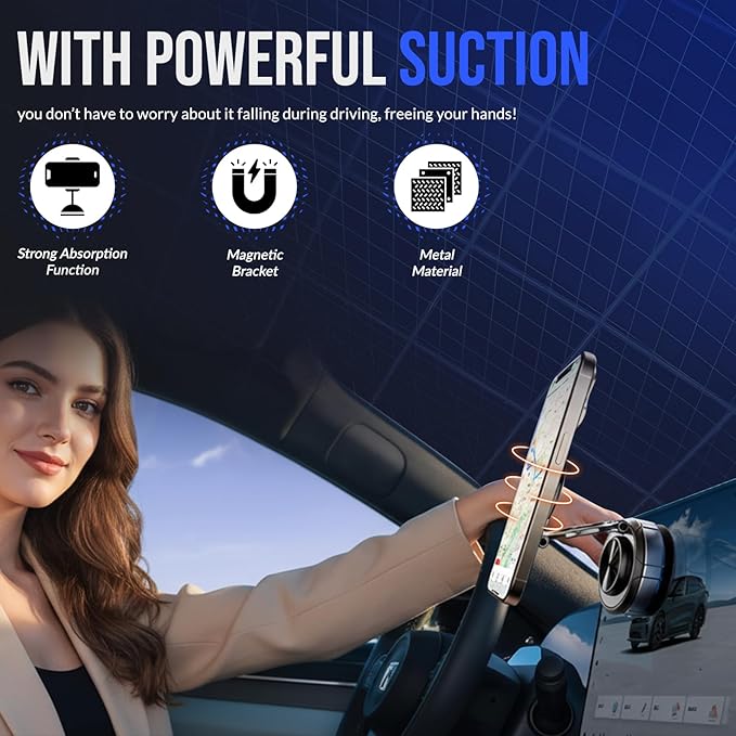 Magnetic Car Phone Holder Heavy Duty Zinc Alloy, 360° Rotation, Magsafe Strong Magnetic Suction Phone Mount, Easy One-Hand Operation, for Home, Office, Traveling, Compatible to All Smartphones
