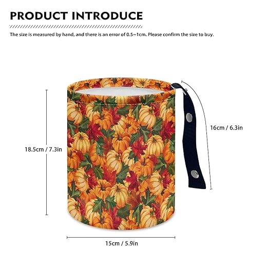 Maple Leaves Pumpkins Trash Can for Car Auto Garbage Can for Back Seat Leak Proof with Adjustable Buttons Car Accessories for Women Interior