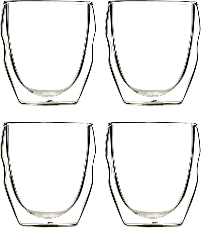 Moderna Artisan Series Double Wall 8 oz Beverage Glasses - Set of 4 Drinking Glasses
