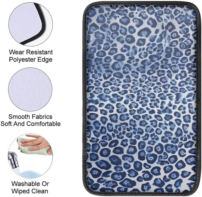 Blue Cheetah Print Arm Rest Cover for Car Soft Car Center Console Cover Non Slip Leoprd Car Interior Accessories Universal Armrest Cushion Protector for SUV Trucks Van Vehicles