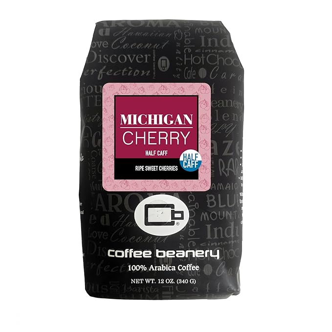 Half Caff Michigan Cherry Flavored Coffee | 12oz Ground | 100% Specialty Arabica