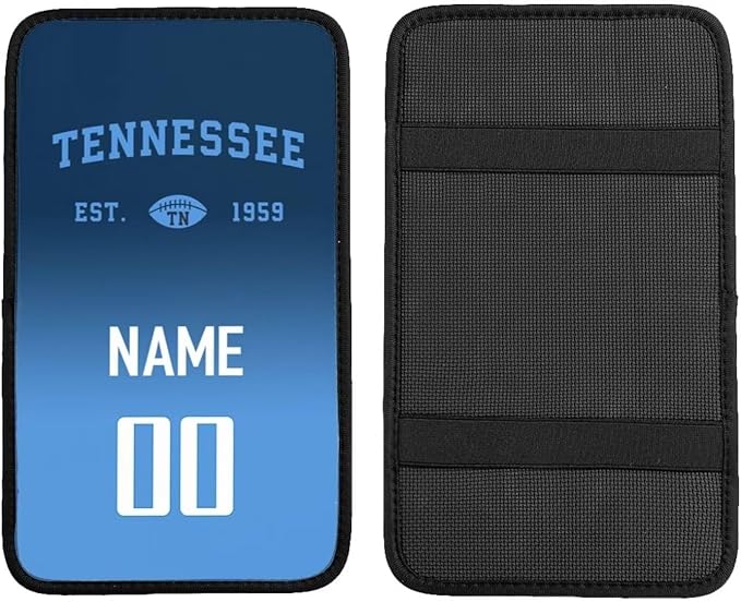 Custom Car Armrest Cover,Add Personalized Name and Number As Gifts for Loyal Football Fans,Auto Center Console Pad Car handrail Box Cushion,Fit for Most Car