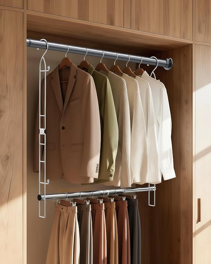 Supforce Hanging Closet Rod Stainless Steel, 2 Pack Adjustable Height & Width Closet Rod Extender, Space-Saving Closet Hanging Storage Organizer，Load up to 88LB