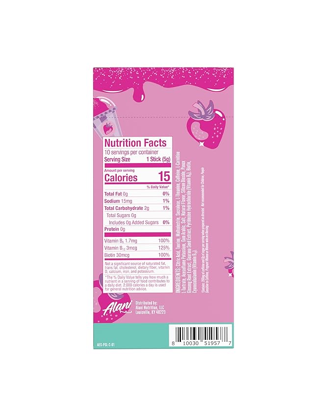 Alani Nu PINK SLUSH Energy Sticks, Energy Drink Powder, 200mg Caffeine, Pre Workout Performance with Antioxidants, On-The-Go Drink Mix, Biotin, B Vitamins, Zero Sugar, 5-10 Calories, 10 Pack
