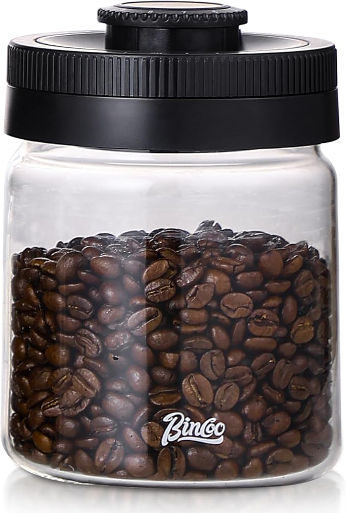 Bincoo Coffee Canister with Date Dial – Vacuum Seal Airtight Container for Coffee Beans – 0.8L Borosilicate Glass Jar with One-Button Air Pump – Kitchen Storage Canister for Coffee, Tea, Sugar