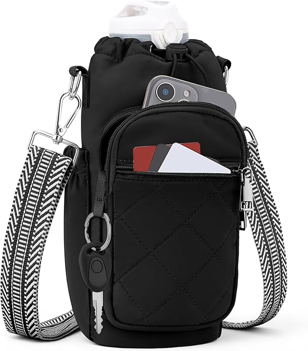 Water Bottle Carrier Bag with Strap, Water Bottle Purse with Phone Pocket 40oz for Walking Hiking