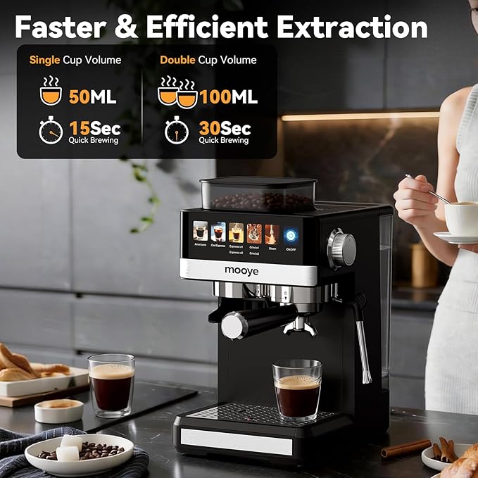Espresso Machine with Grinder,20Bar Compact Espresso Maker with Steam Milk Frother,Coffee Maker for Home - Cappuccino Latte & Cold Brew Iced Coffee Maker & Americano, Gift for Women or Men