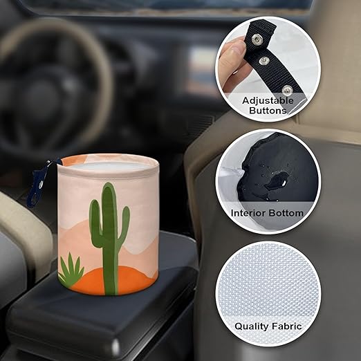 Car Trash Can with Hanging for Back Seat, Car Accessories for Women Men Automotive Garbage Cans Vehicle Trash Can for Truck SUVCactus