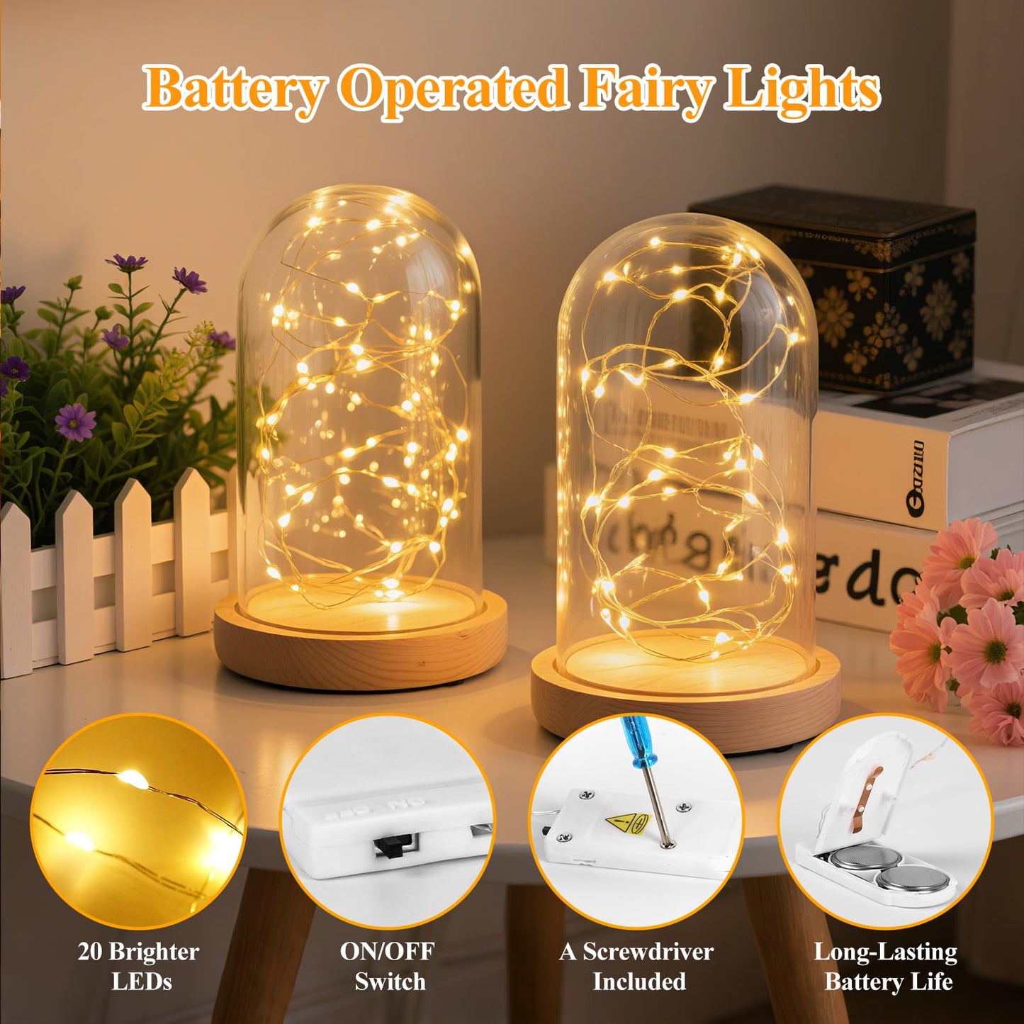Lakumu Fairy Lights 20 Pack - 7FT 20LED Waterproof Silver Wire Warm White String Lights for DIY Decorations