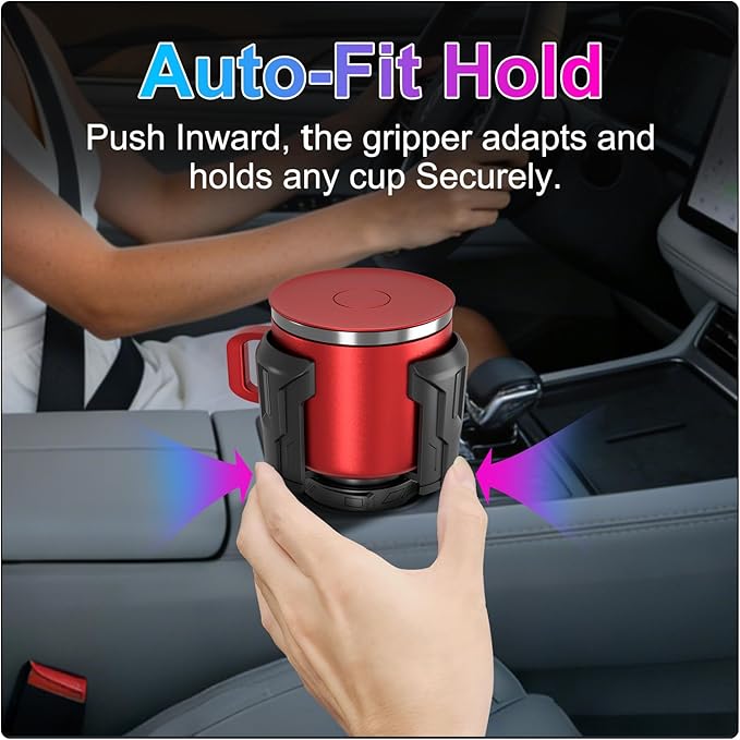 Cup Holder Expander (Adjustable Holder & Base, Auto-Fit Hold, One Button Open), Car Cup Holder Expander for Yeti, Hydro Flask, Nalgene, Owala, Bottles in 2.6"- 4.8" (2 Pack, Light Black)