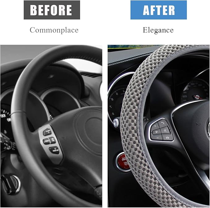 Car Steering Wheel Cover, 15 Inches Automotive Steering Wheel Protector, Elastic Stretch Steering Wheel Cover for Most Vehicles, Universal Interior Decor Car Accessories (Gray)