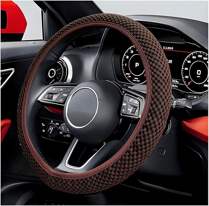 Car Steering Wheel Cover, 15 Inches Automotive Steering Wheel Protector, Elastic Stretch Steering Wheel Cover for Most Vehicles, Universal Interior Decor Car Accessories (Brown)