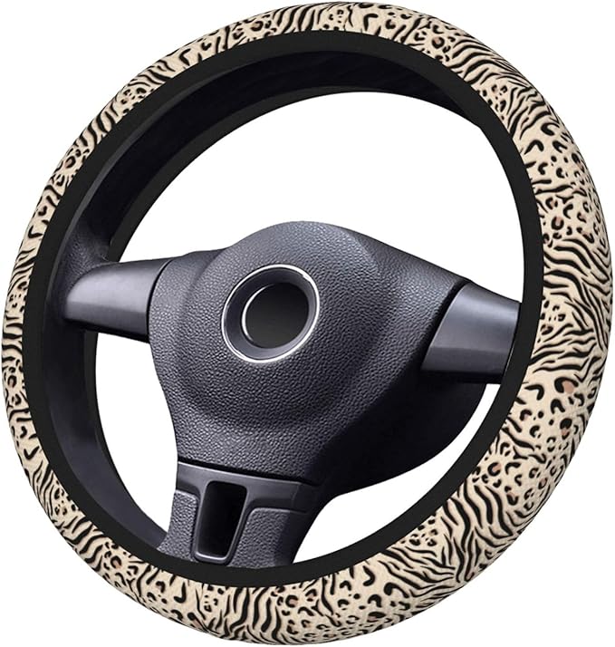 Leopard Zebra Print Steering Wheel Cover for Women Men Girls, Car Accessories Decor Thickened Anti-Slip Auto Steering Wheel Covers Protector Universal Fit 15 Inch for Cars, Truck, SUV