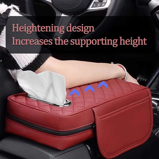Car Center Console Armrest Pad for Lincoln, Leather Cover with Storage Pocket & Tissue Box Holder, Memory Foam Cushion for Aviator Standard SUV 2020-2025,Multi-Colored