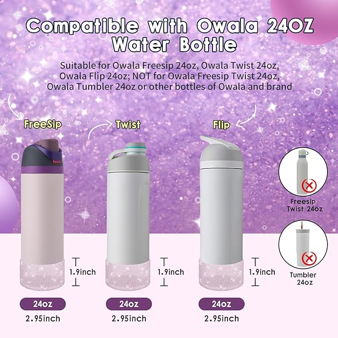 Protective Glitter Silicone Boot Compatible with Owala 24oz 32oz 40oz, Bling Cup Sleeve Bottom Bumper Cover Compatible with Owala FreeSip, Twist, or Flip Stainless Steel Water Bottles