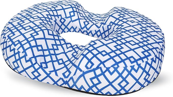 Donut Pillow for Hemorrhoids Seat Cushion for Tailbone Pain Relief - Blue Buffalo Plaid Home Office Chair Cushion for Long Sitting Work - Memory Foam Car Seat Cushions for Driving Butt Pain Pressure