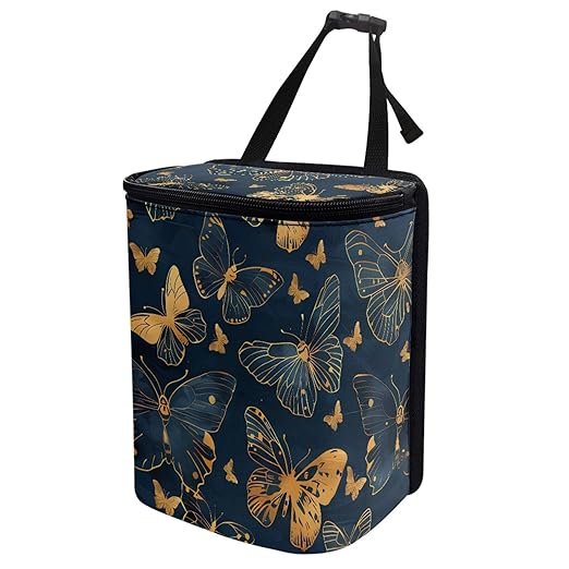 Gifts for New Drivers Golden Butterfly Art DecoTrash Bags for Cars, Hanging Zipper Design