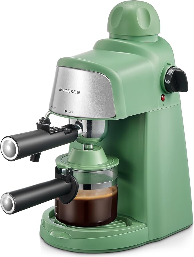 Espresso Machine, 3.5Bar Espresso and Cappuccino Machine with Preheating Function, 4 Cup Coffee Maker with Milk Frothing Function and Steam Wand (Green), CM6810