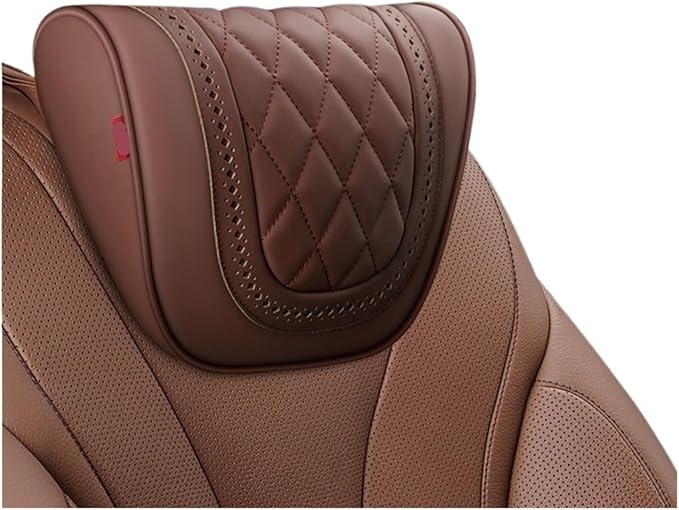 Car Headrest Neck Pillow Soft Leather Fit for Seat Back Support Lumbar Pillow Car Travel Rest Cushion Accessories(Coffee-Neck 1PC)