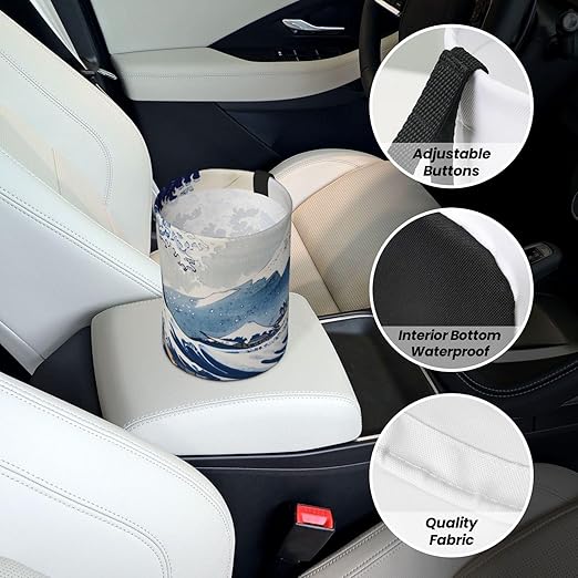 Japanese Blue White Wave Car Trash Can Garbage Cans Foldable,Cute Hanging Car Organizer and Storage Bag Leak Proof, Auto Back Seat Trash Bin Universal for Truck, SUV, Outdoor Travel