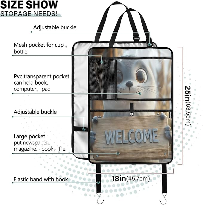 Seal Holding Sign 2 Pack Multifunctional Car Seat Back Organizer, Backseat Kick Protectors Vehicle Storage Bag with Tablet Holder