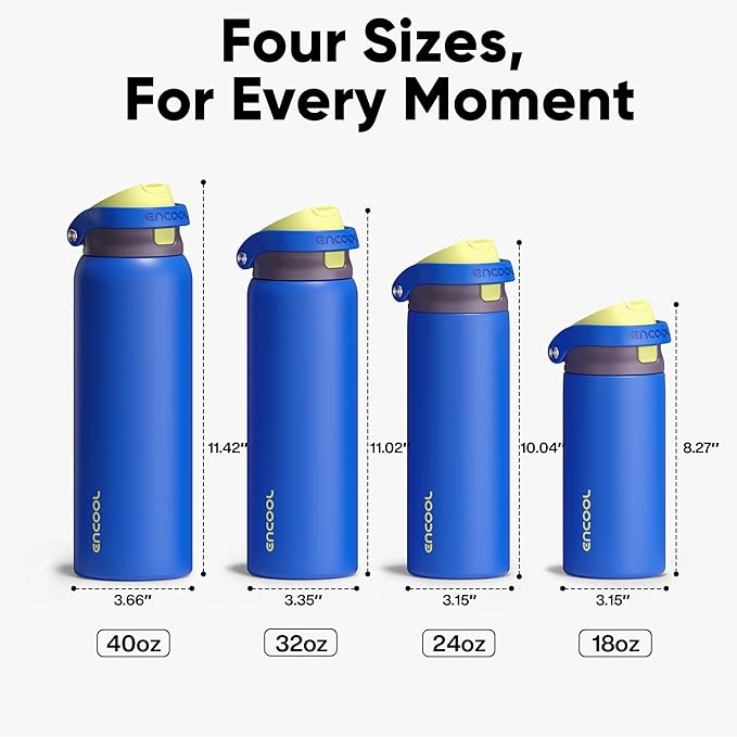 ENCOOL Leakproof Insulated Water Bottle with Straw Dual-Sip Water Bottle Bag-Safe Design for Work, Commute & Gym – Keeps Drinks Cold All Day, 18 oz, Electric Blue