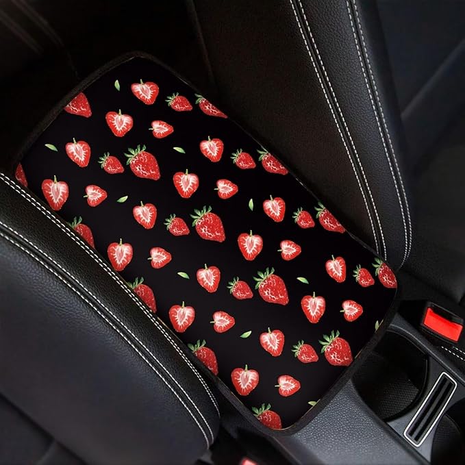 Strawberry Armrest Cover for Car Waterproof Auto Center Console Cover Protertor for Women Men Universal Car Center Console Armrest Cushion Decorative Car Interior Accessories