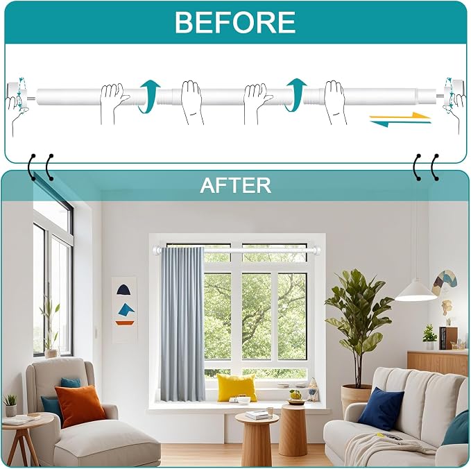 YNL Tension Shower Curtain Rod 34-96 Inches（2.8-8ft) Adjustable Spring Shower Rod No Drilling, Non-Slip, Never Rust, Stainless Steel, Suitable for Bathroom Window Kitchen,White
