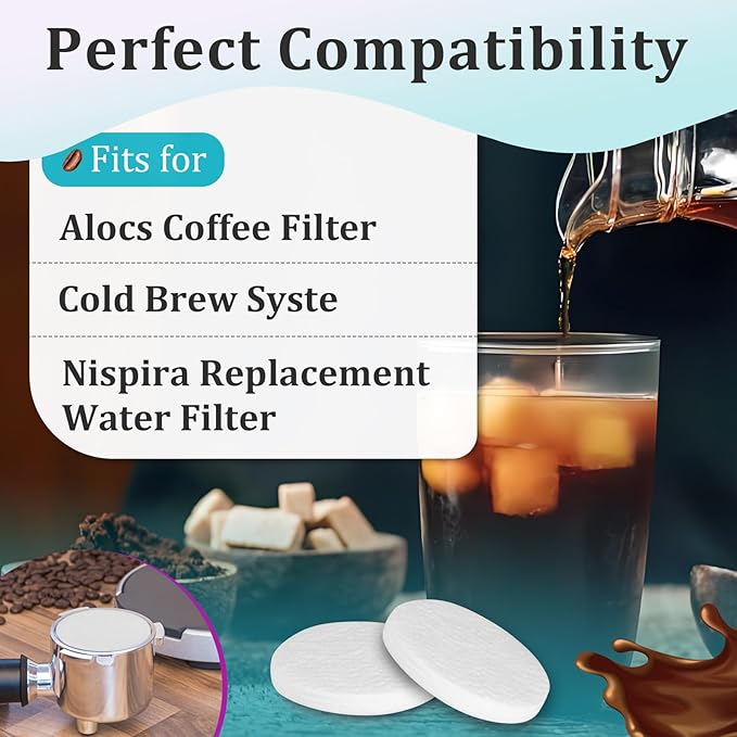 30 Pcs Cold Brew System Felt Filters, Reusable Coffee Filters, Fits for Nispira Replacement Water Filter and Alocs Coffee Filter(Include 10 Pcs Coffee Filters and 20 Pcs Stoppers)