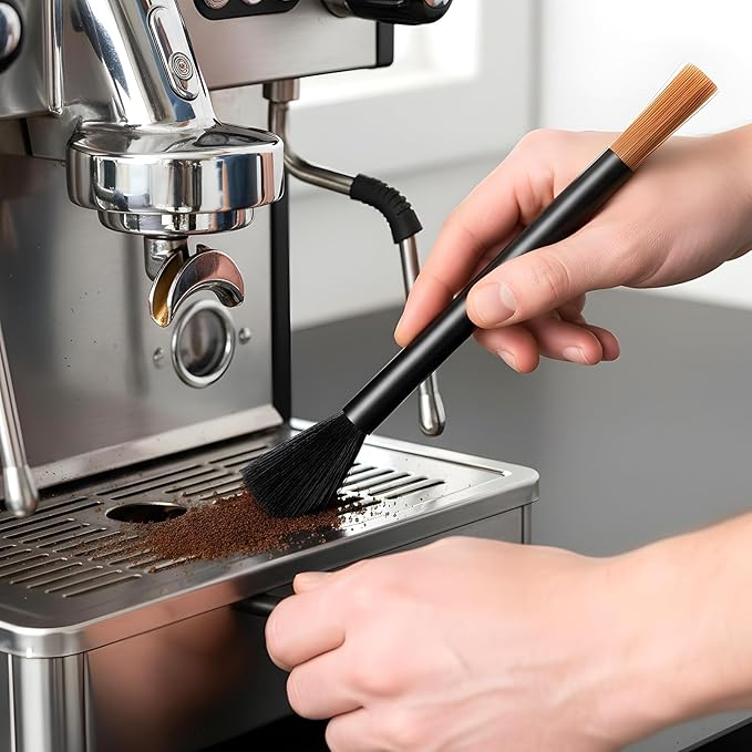 2PCS Coffee Grinder Brush Set, Espresso Machine Cleaning Brush Kit with Natural Wooden Handle, Multifunctional Coffee Brushes Cleaning Tool with Spoon for Barista Coffeebar Accessories