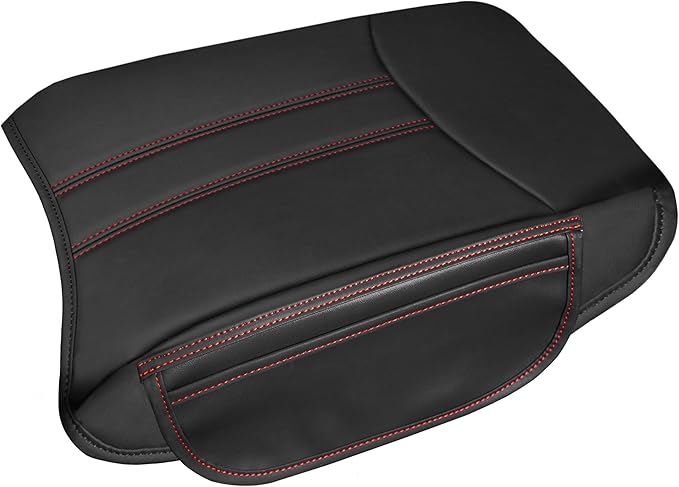 SENSHINE Armrest Cover for Honda Pilot Accessories 2023 2024 2025 2026 Center Console Cover Anti-Scratch Leather Armrest Protector Middle Console Pad with Side Pockets for Honda Pilot (Red Stitch)