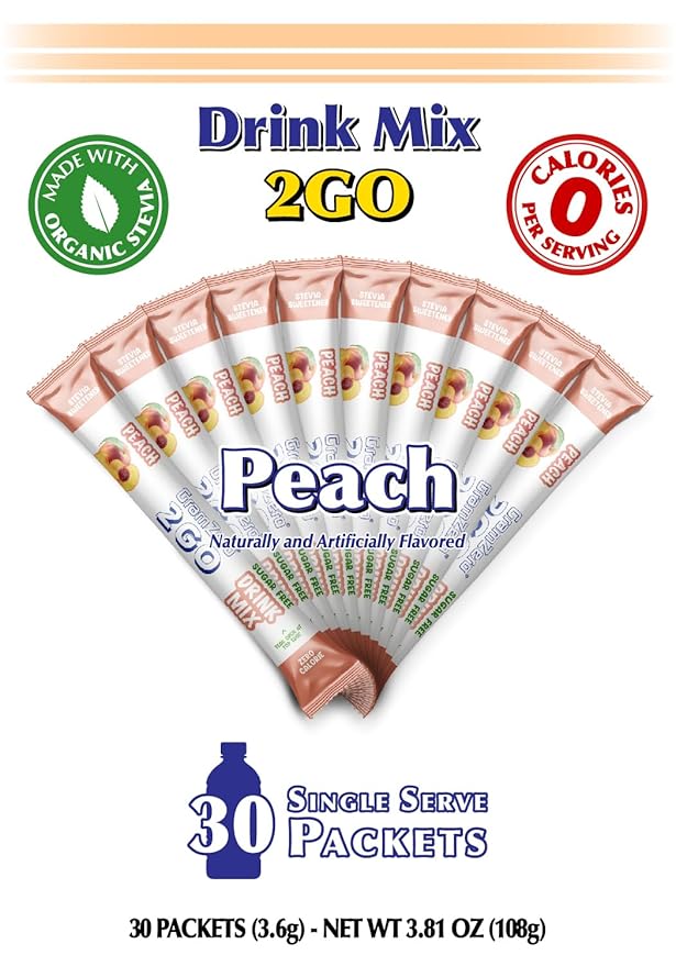 GramZero 2GO Sticks - Peach, Zero Calorie Sugar Free Drink Mix, Stevia Sweetened, Great For Nutrition Club Loaded Tea To Go Kits