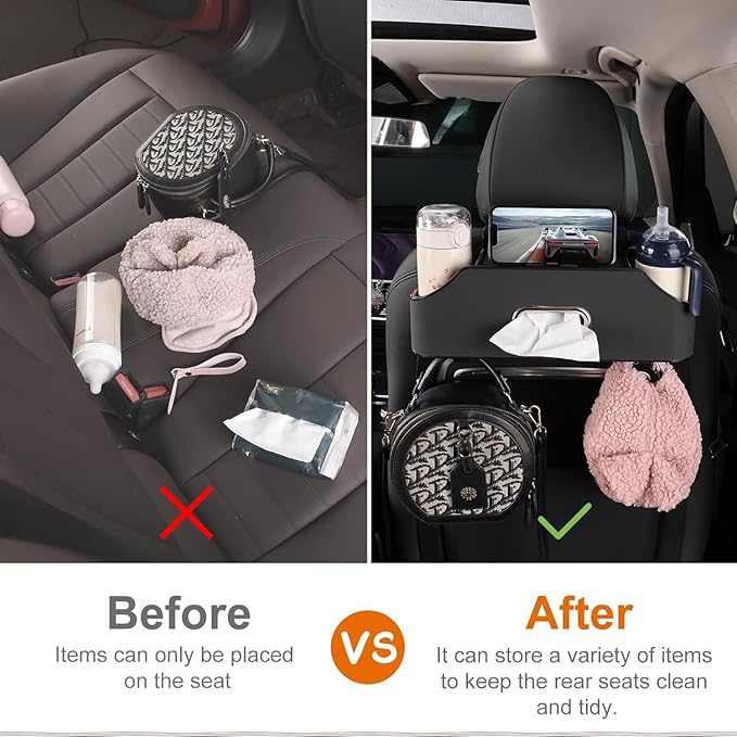 3-In-1 Car Backseat Organizer, 2026 New Multifunctional Car Seat Back Storage Box with Hooks and Phone Holder, Car Cup Holder Organizer for Hold Phone, Snacks, Drinks, Handbag (Orange)