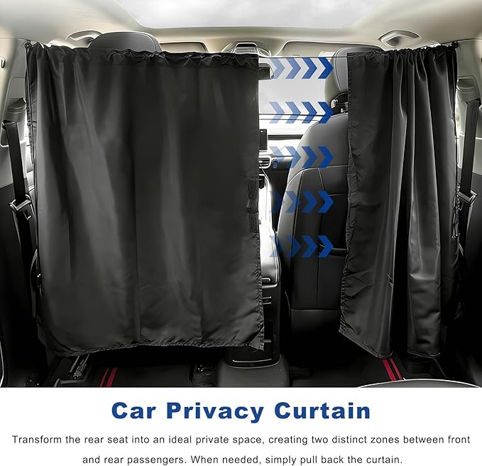 4PCS Car Privacy Curtain, Removable Auto Rear Seat & Side Window Sunshade Divider Curtain with Storage Bag, Backseat Partition Curtains Window Covers for Camping Nap Sleeping