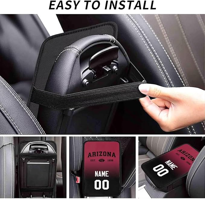 Custom Car Armrest Cover,Add Personalized Name and Number As Gifts for Loyal Football Fans,Auto Center Console Pad Car handrail Box Cushion,Fit for Most Car