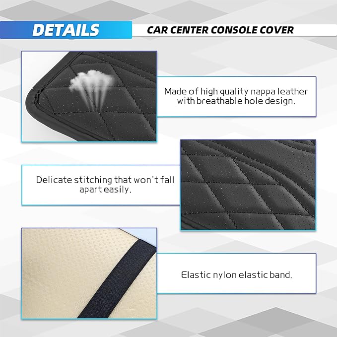 Car Center Console Cover, 11.8"×6.7" Leather Armrest Cover for Cars, Multifunctional Auto Armrest Cushion Pad with Storage Pocket, Universal Arm Rest Protector Car Accessories (Black)