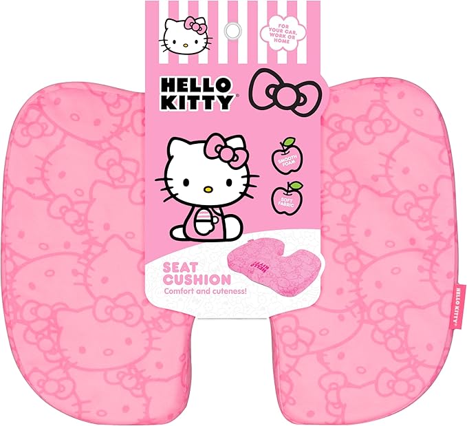 Carbella Officially Licensed Hello Kitty Seat Cushion - Cute Pink Office Chair Cushion for Car, Home, Work or Desk - Comfort Memory Foam Cushions for Coccyx, Back, Tailbone Pain Relief Pillow