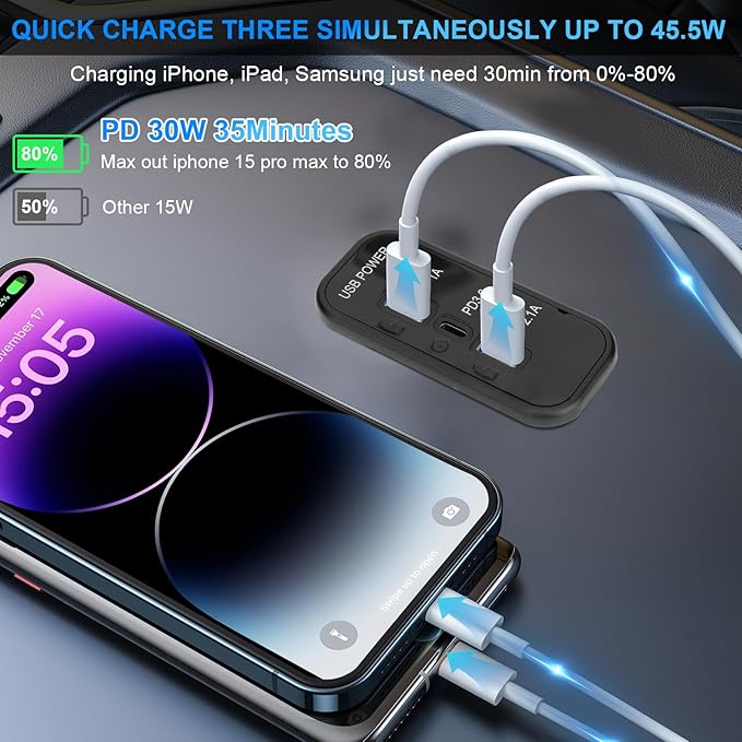 2PCS 3 Ports 12V RV USB Outlet 45.5W, Gibbab PD3.0 Type-C Quick Charge & Dual USB A Port 3.1A Panel Wall Mount, Automotive Car Socket Charger Adapter for RV Marine Boat Bus ATV Motorcycle Truck