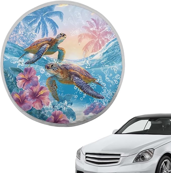 Tropical Steering Wheel Sunshade for Car Sea Turtle Car Rudder Sun Cover Foldable Steering Cover 17 Inch Fit Most Car SUV Van Summer Essential Gift for Friends