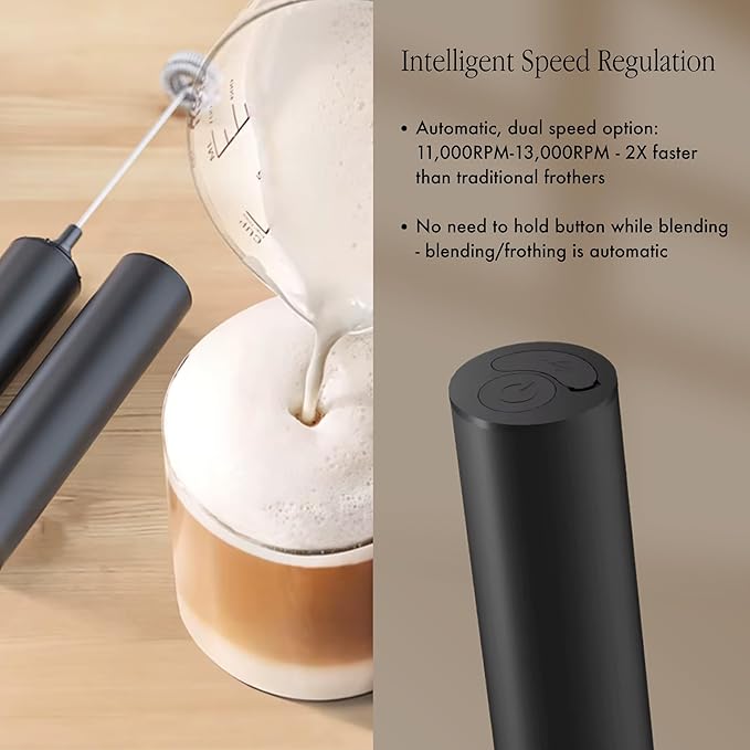 ENSANTE Ultra Fast Electric Milk Frother Wand, 13,000RPM Immersion Blender Rechargeable Frother for Protein Powder, Cold Foam, Travel Frother Handheld with Case, Matcha Whisk, Coffee Stirrers Electric