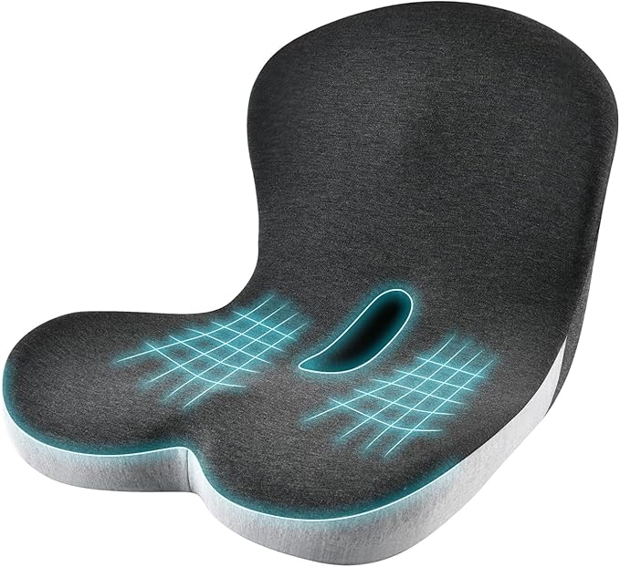 KAYI Memory Foam Seat Cushion with Lumbar Support Pillow One Piece, L-Shaped Ergonomic Design for Back Pain Relief, for Car, Truck and Office Chair (Black+Grey)