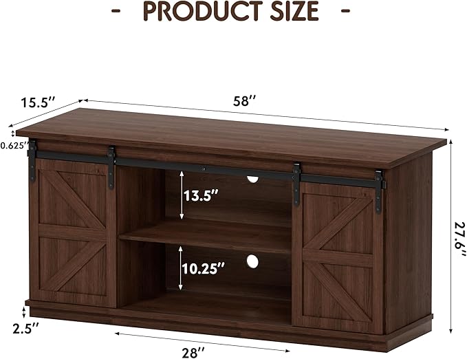 Shahoo Farmhouse Sideboard Buffet Cabinet, Coffee Bar Storage with Sliding Barn Doors, Shelf for Home Dining Room, Espresso
