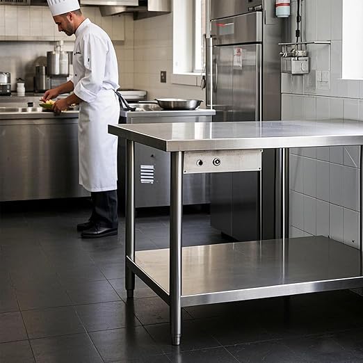 Stainless Steel Table Stainless Steel Table for Prep & Work 24 x 24 Inches with Backsplash and Knife Block for Restaurant, Home and Hotel
